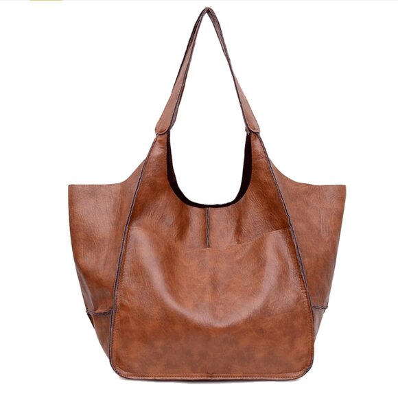 Luxe Vegan Leather Minimalist Oversized Tote Bag - Picture 2 of 11